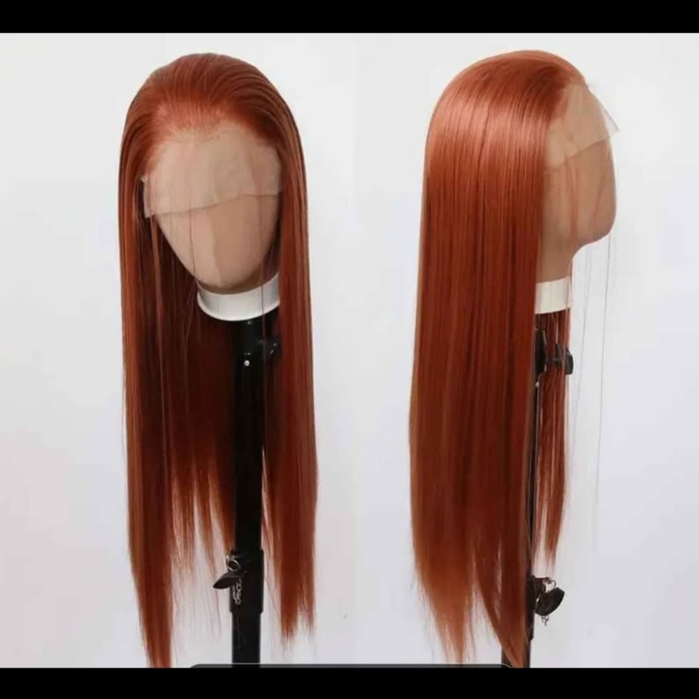 Lace Front Straight High Heat Wig in Copper Red With Free Wig Stand